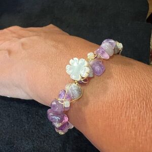 Hancrafted amethyst natural stone healing energy magnetic clasp 7 inch bracelet